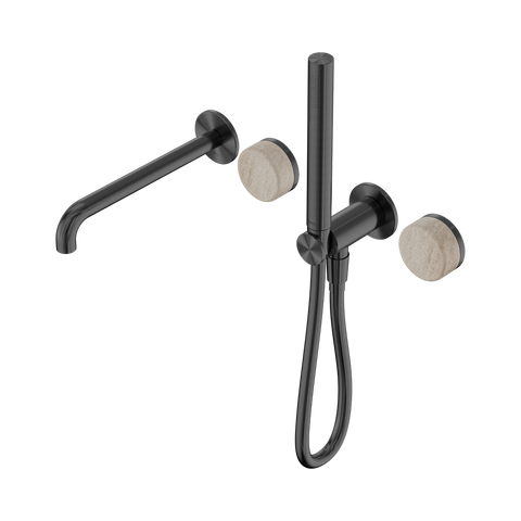 Serenity Progressive Shower System With Spout With Rome Travertine Handle And Slim Shower - Nero Serenity Collection - Chrome FinishGun Metal Finish