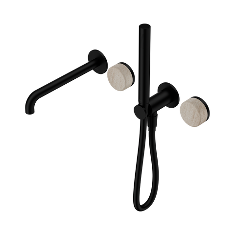 Serenity Progressive Shower System With Spout With Rome Travertine Handle And Slim Shower - Nero Serenity Collection - Chrome FinishMatte Black Finish