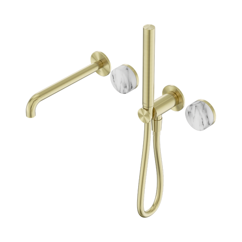 Serenity Progressive Shower System With Spout With Arabescato Corchia Handle And Slim Shower - Nero Serenity Collection - Chrome FinishBrushed Gold Finish