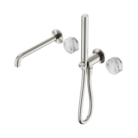 Serenity Progressive Shower System With Spout With Arabescato Corchia Handle And Slim Shower - Nero Serenity Collection - Chrome FinishBrushed Nickel Finish