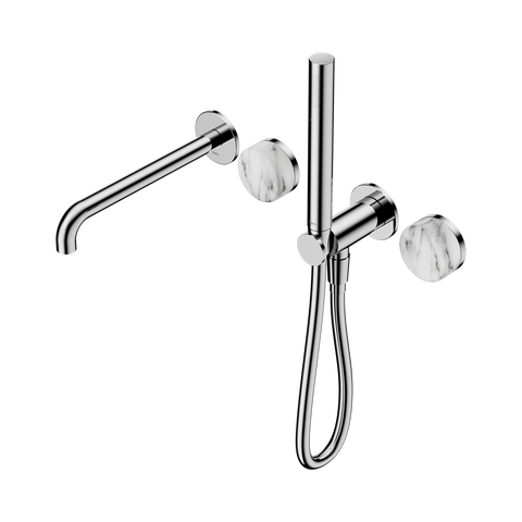 Serenity Progressive Shower System With Spout With Arabescato Corchia Handle And Slim Shower - Nero Serenity Collection - Chrome Finish