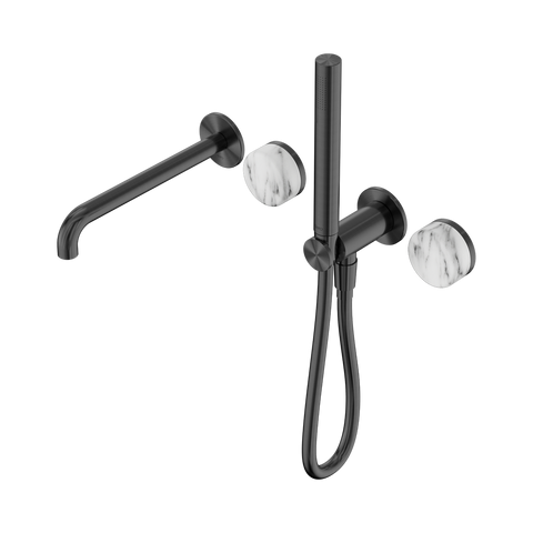 Serenity Progressive Shower System With Spout With Arabescato Corchia Handle And Slim Shower - Nero Serenity Collection - Chrome FinishGun Metal Finish
