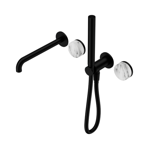 Serenity Progressive Shower System With Spout With Arabescato Corchia Handle And Slim Shower - Nero Serenity Collection - Chrome FinishMatte Black Finish