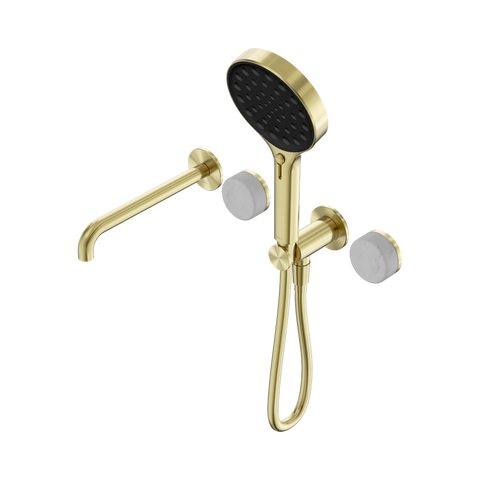 Serenity Progressive Shower System With Spout With Carrara Handle And Serenity Hand Shower - Nero Serenity Collection - Chrome FinishBrushed Gold Finish