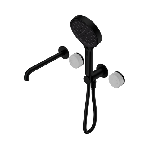 Serenity Progressive Shower System With Spout With Carrara Handle And Serenity Hand Shower - Nero Serenity Collection - Chrome FinishMatte Black Finish