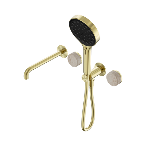 Serenity Progressive Shower System With Spout With Rome Travertine Handle And Serenity Hand Shower - Nero Serenity Collection - Chrome FinishBrushed Gold Finish