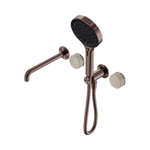 Serenity Progressive Shower System With Spout With Rome Travertine Handle And Serenity Hand Shower - Nero Serenity Collection - Chrome FinishBrushed Bronze Finish