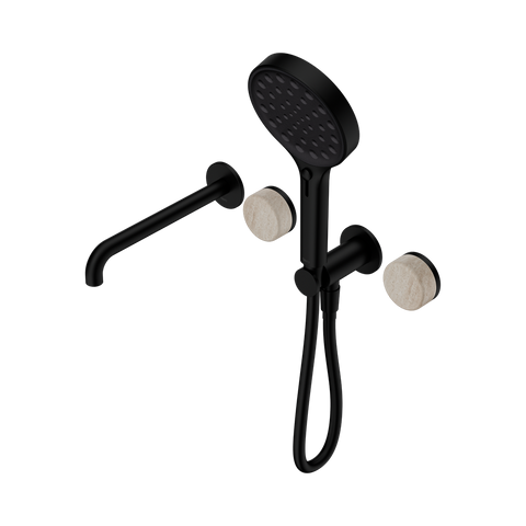 Serenity Progressive Shower System With Spout With Rome Travertine Handle And Serenity Hand Shower - Nero Serenity Collection - Chrome FinishMatte Black Finish