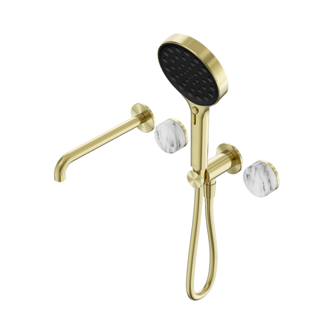 Serenity Progressive Shower System With Spout With Arabescato Corchia Handle And Serenity Hand Shower - Nero Serenity Collection - Chrome FinishBrushed Gold Finish