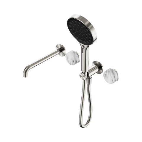 Serenity Progressive Shower System With Spout With Arabescato Corchia Handle And Serenity Hand Shower - Nero Serenity Collection - Chrome FinishBrushed Nickel Finish