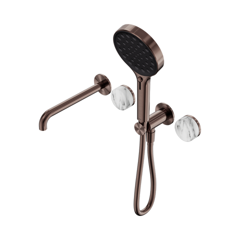 Serenity Progressive Shower System With Spout With Arabescato Corchia Handle And Serenity Hand Shower - Nero Serenity Collection - Chrome FinishBrushed Bronze Finish