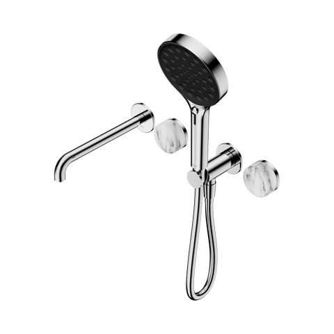 Serenity Progressive Shower System With Spout With Arabescato Corchia Handle And Serenity Hand Shower - Nero Serenity Collection - Chrome Finish