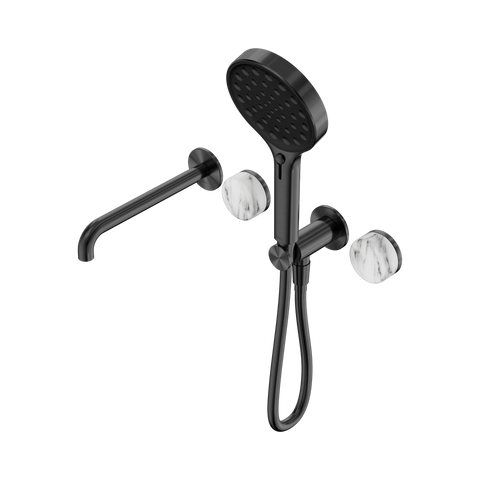 Serenity Progressive Shower System With Spout With Arabescato Corchia Handle And Serenity Hand Shower - Nero Serenity Collection - Chrome FinishGun Metal Finish