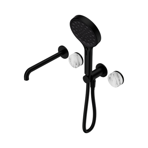 Serenity Progressive Shower System With Spout With Arabescato Corchia Handle And Serenity Hand Shower - Nero Serenity Collection - Chrome FinishMatte Black Finish