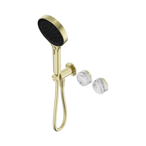 Serenity Progressive Shower System With Arabescato Corchia Handle And Serenity Hand Shower - Nero Serenity Collection - Chrome FinishBrushed Gold Finish
