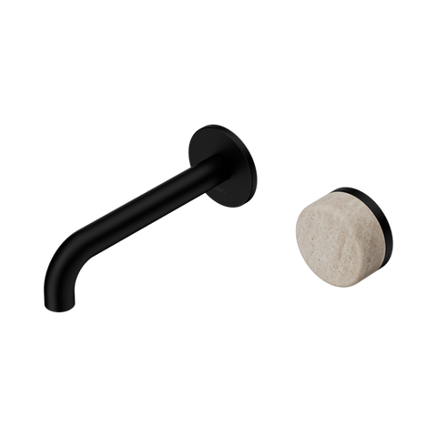 Serenity Progressive Wall Basin Mixer 160mm Spout With Rome Travertine Handle - Nero Serenity Collection - Chrome FinishMatte Black Finish