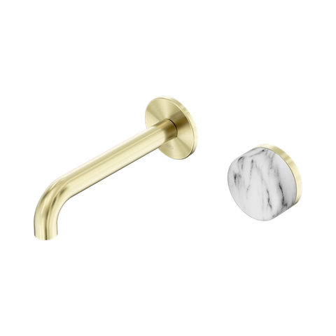 Serenity Progressive Wall Basin Mixer 160mm Spout With Arabescato Corchia Handle - Nero Serenity Collection - Chrome FinishBrushed Gold Finish