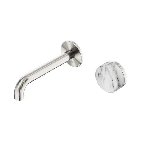 Serenity Progressive Wall Basin Mixer 160mm Spout With Arabescato Corchia Handle - Nero Serenity Collection - Chrome FinishBrushed Nickel Finish