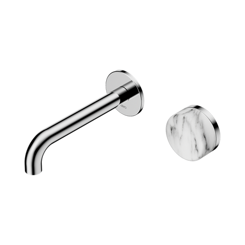 Serenity Progressive Wall Basin Mixer 160mm Spout With Arabescato Corchia Handle - Nero Serenity Collection - Chrome Finish