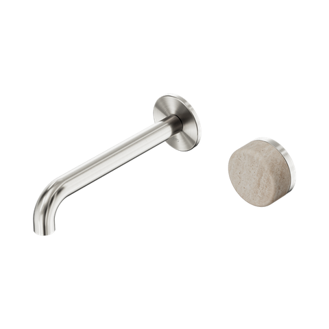 Serenity Progressive Wall Basin Mixer 185mm Spout With Rome Travertine Handle - Nero Serenity Collection - Chrome FinishBrushed Nickel Finish