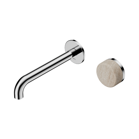 Serenity Progressive Wall Basin Mixer 185mm Spout With Rome Travertine Handle - Nero Serenity Collection - Chrome Finish