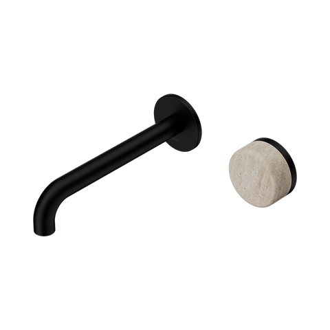 Serenity Progressive Wall Basin Mixer 185mm Spout With Rome Travertine Handle - Nero Serenity Collection - Chrome FinishMatte Black Finish