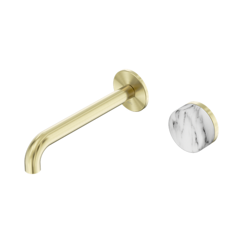 Serenity Progressive Wall Basin Mixer 185mm Spout With Arabescato Corchia Handle - Nero Serenity Collection - Chrome FinishBrushed Gold Finish