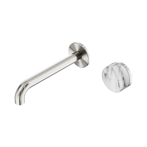 Serenity Progressive Wall Basin Mixer 185mm Spout With Arabescato Corchia Handle - Nero Serenity Collection - Chrome FinishBrushed Nickel Finish