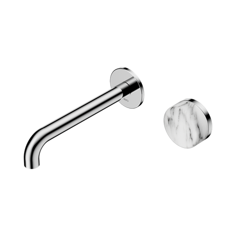 Serenity Progressive Wall Basin Mixer 185mm Spout With Arabescato Corchia Handle - Nero Serenity Collection - Chrome Finish