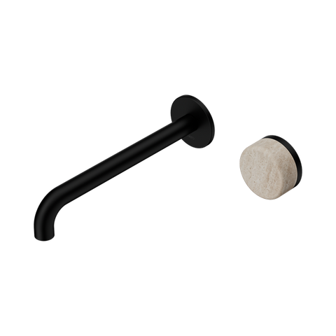 Serenity Progressive Wall Basin Mixer 220mm Spout With Rome Travertine Handle - Nero Serenity Collection - Chrome FinishMatte Black Finish