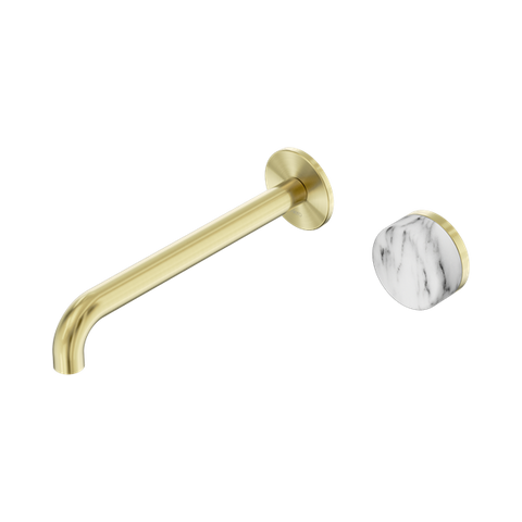 Serenity Progressive Wall Basin Mixer 220mm Spout With Arabescato Corchia Handle - Nero Serenity Collection - Chrome FinishBrushed Gold Finish
