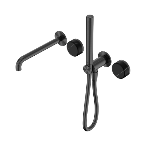 Serenity Progressive Shower System With Spout With Marquina Black Handle And Slim Shower - Nero Serenity Collection - Chrome FinishGun Metal Finish