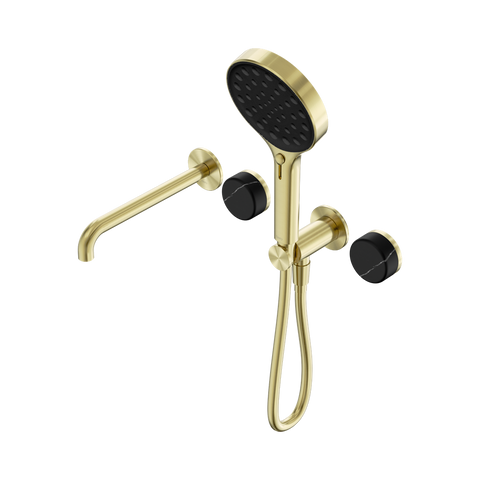 Serenity Progressive Shower System With Spout With Marquina Black Handle And Serenity Hand Shower - Nero Serenity Collection - Chrome FinishBrushed Gold Finish