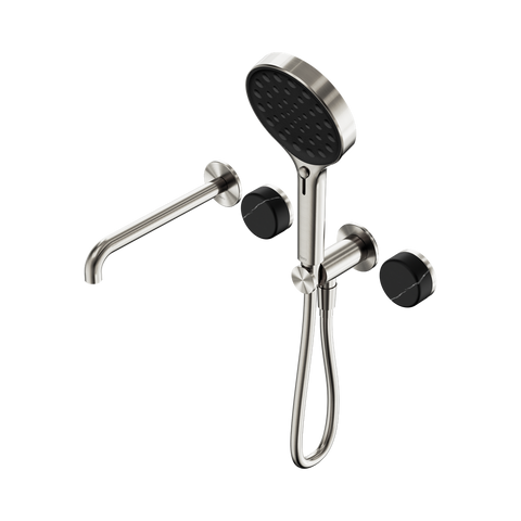 Serenity Progressive Shower System With Spout With Marquina Black Handle And Serenity Hand Shower - Nero Serenity Collection - Chrome FinishBrushed Nickel Finish
