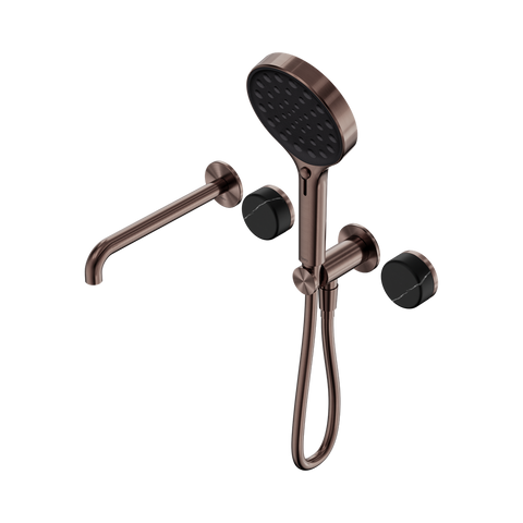 Serenity Progressive Shower System With Spout With Marquina Black Handle And Serenity Hand Shower - Nero Serenity Collection - Chrome FinishBrushed Bronze Finish