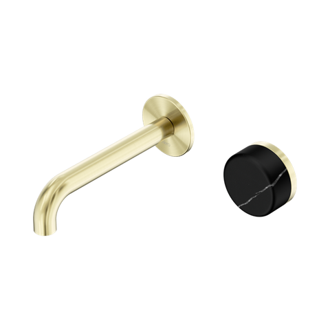 Serenity Progressive Wall Basin Mixer 160mm Spout With Marquina Black Handle - Nero Serenity Collection - Chrome FinishBrushed Gold Finish