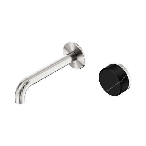 Serenity Progressive Wall Basin Mixer 160mm Spout With Marquina Black Handle - Nero Serenity Collection - Chrome FinishBrushed Nickel Finish