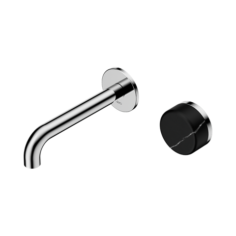Serenity Progressive Wall Basin Mixer 160mm Spout With Marquina Black Handle - Nero Serenity Collection - Chrome Finish