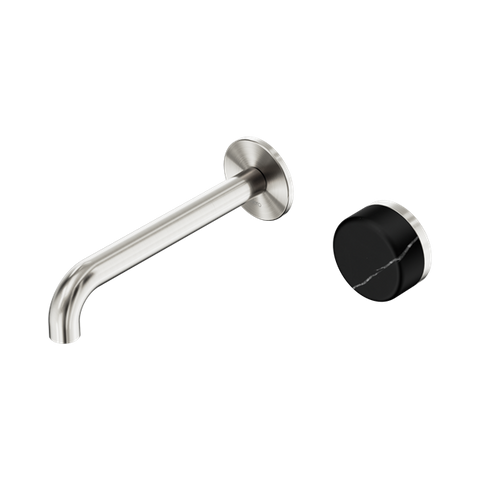 Serenity Progressive Wall Basin Mixer 185mm Spout With Marquina Black Handle - Nero Serenity Collection - Chrome FinishBrushed Nickel Finish