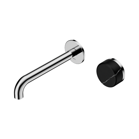 Serenity Progressive Wall Basin Mixer 185mm Spout With Marquina Black Handle - Nero Serenity Collection - Chrome Finish