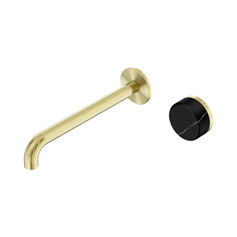 Serenity Progressive Wall Basin Mixer 220mm Spout With Marquina Black Handle - Nero Serenity Collection - Chrome FinishBrushed Gold Finish