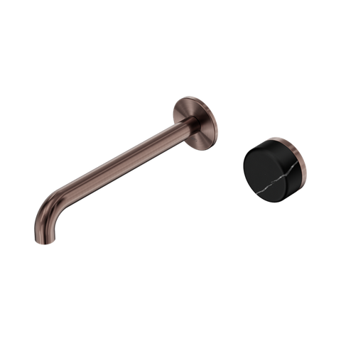Serenity Progressive Wall Basin Mixer 220mm Spout With Marquina Black Handle - Nero Serenity Collection - Chrome FinishBrushed Bronze Finish