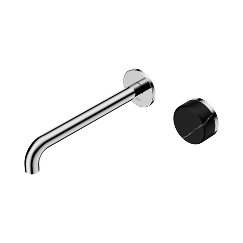 Serenity Progressive Wall Basin Mixer 220mm Spout With Marquina Black Handle - Nero Serenity Collection - Chrome Finish