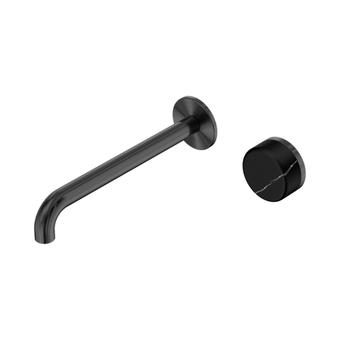 Serenity Progressive Wall Basin Mixer 220mm Spout With Marquina Black Handle - Nero Serenity Collection - Chrome FinishGun Metal Finish