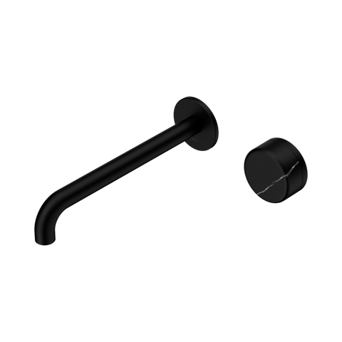 Serenity Progressive Wall Basin Mixer 220mm Spout With Marquina Black Handle - Nero Serenity Collection - Chrome FinishMatte Black Finish