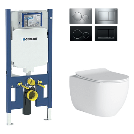 Toilets BelBagno Alexander-R Wall Hung Geberit Package Access Plate: Black, Round Button Place & Palette