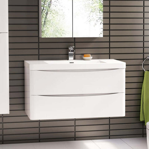 Vanities BelBagno Ancona Wall Hung Vanity Finish: Gloss White Size: 900x480x450 Place & Palette
