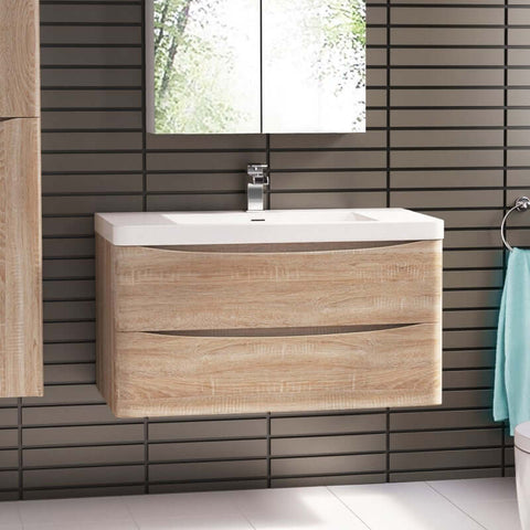 Vanities BelBagno Ancona Wall Hung Vanity Finish: White Oak Size: 900x480x450 Place & Palette
