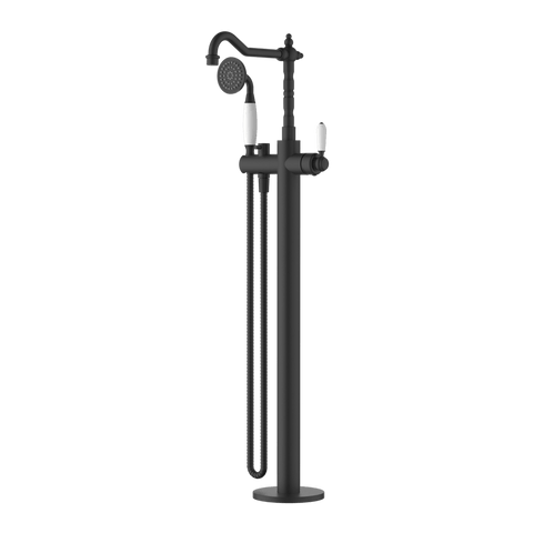 Tapware Modern National Bordeaux Freestanding Bath Mixer Colour: Electroplated Matte Black Style: With Handshower Place & Palette