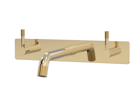 Tapware ParTaps Elm Wall Basin Set Colour: Brass Gold Style: On Plate Place & Palette